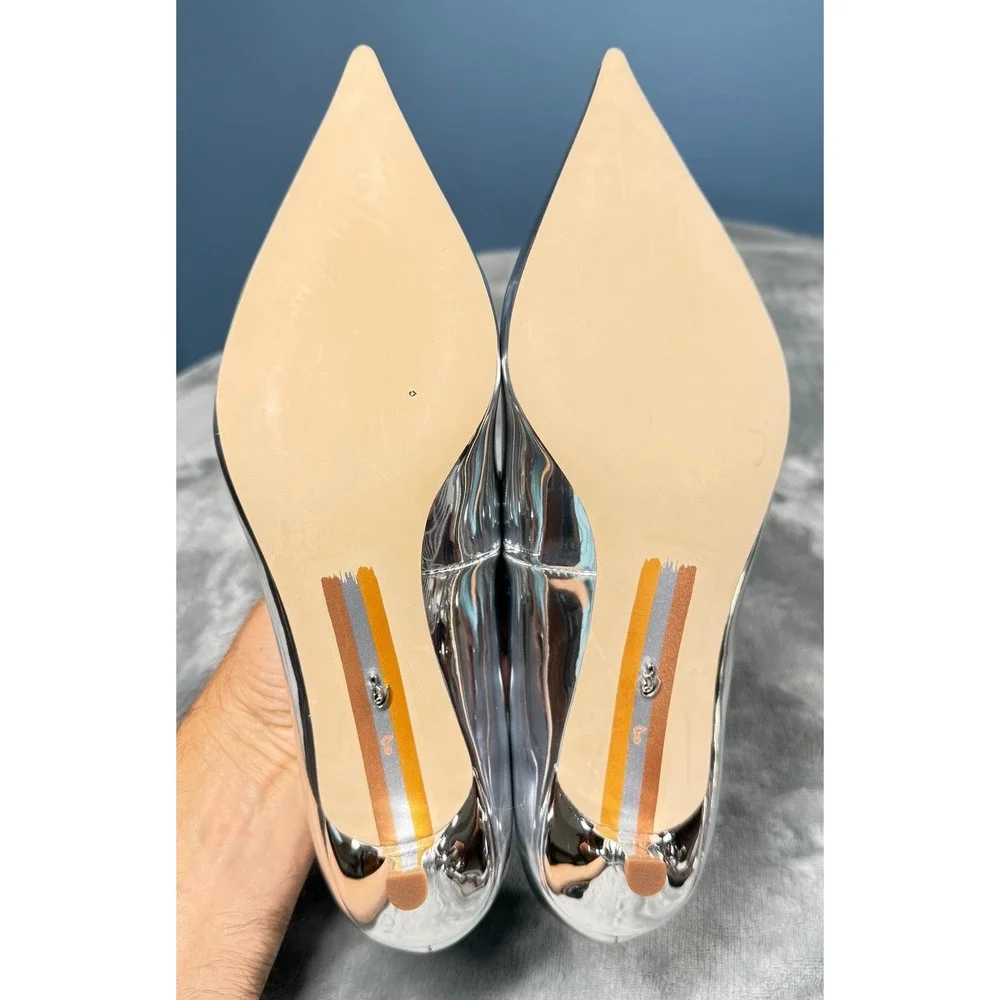 Sam Edelman Heels Womens 8M Silver Metallic Pointed Toe Horsebit Pumps